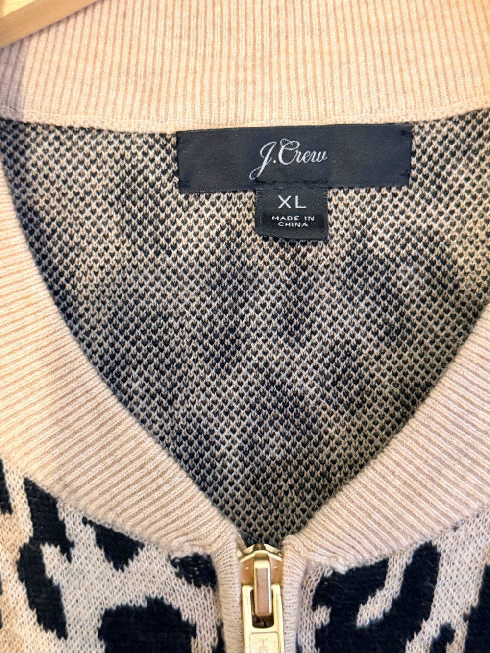 J. Crew Beige and Black Leopard Zip Cardigan - Picture 3 of 5